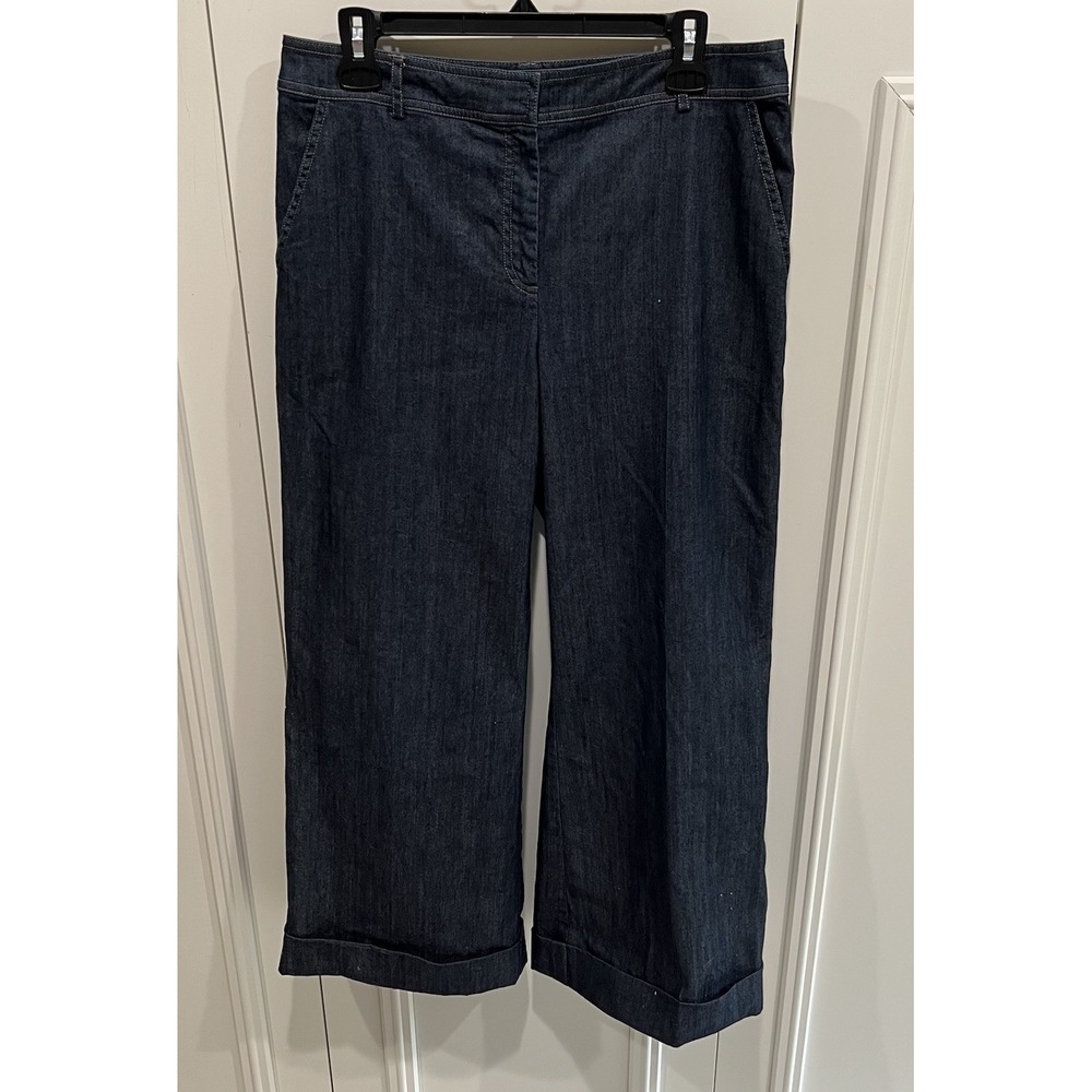 St. John Women's Blue Denimβ Jean Like Wide Leg Pants Size 10 Cuffed Blue Boho